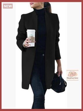Wool Pea Coat Blazer Jacket Long Oversized Chic Classic Fall Winter Coats